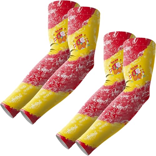 ROXUN Arm Sleeves Cooling UV Sun Protection Sport Compression for Men Women | UPF50,Seamless cover arms,Tattoo-covering,Lightweight & breathable,daily wear,Outdoor work,Basketball Baseball,Mangas - color: 2 Pairs Spain Flag