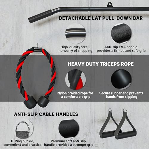 Soozier Weight Cable Pulley System Gym, Pulley System for Home Gym, Cable Machine Power Rack Pulley Attachment for LAT Pull Down, Biceps Curl, Tricep Workout, Red