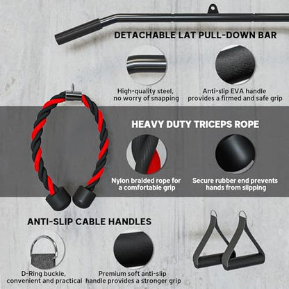 Soozier Weight Cable Pulley System Gym, Pulley System for Home Gym, Cable Machine Power Rack Pulley Attachment for LAT Pull Down, Biceps Curl, Tricep Workout, Red