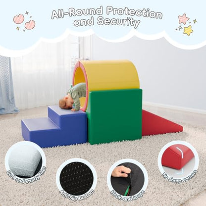 TOLEAD Tunnel/Ramps Foam Climber, Climb & Crawl Foam Activity Play Set for Toddlers and Kids, Safe Indoor Crawling Gym Equipment for,Infant,Baby Waterproof Easy to Clean - color: Tunnel/Ramp
