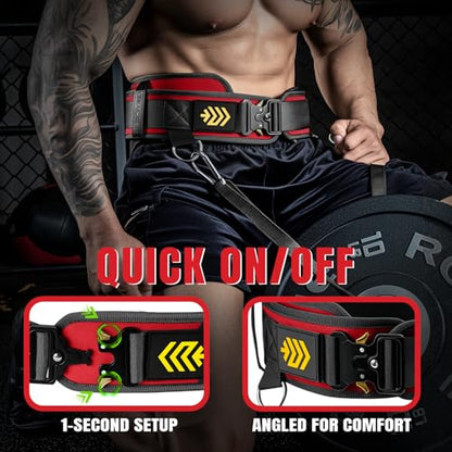 MANUEKLEAR 2-in-1 Weightlifting Belt & Dip Belt with 36.7 IN Rope, Double-Layer Weight Lifting Belts, Powerlifting Gym Weighted Belt for Pull Up Squat - color: Vibrant Red, size: XL(38-41in)