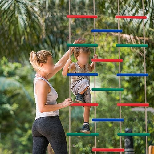 Innovative Rainbow Kids' Wooden Rope Ladder - 3/4/5-Group Connectivity, 14-Inch Wide, Ideal Ninja Warrior Accessory for Tree, Swing & Play (Set1: 3-Interlinked Natural Wood Ladders)