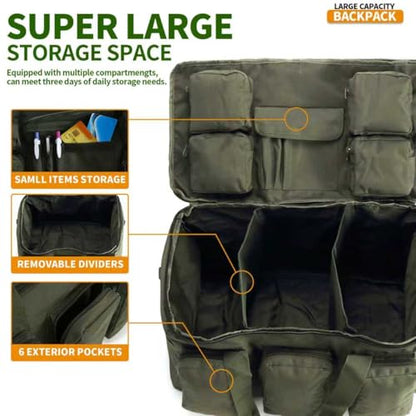 3 In 1 Military Duffel Bag 50L Gym Bag for Men Convertible Weekender Backpack for Sports Travel Basketball - color: 50L-ArmyGreen