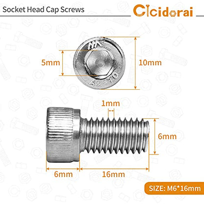 M6-1.0 x 16mm Socket Head Cap Screws Bolts, 304 Stainless Steel (A2-70), Allen Socket Drive, Bright Finish, Full Machine Threads, Quantity 25 - size: M6 x 16mm(25 PCS)