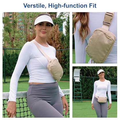 Pander Two Way Zipper Fanny Pack Nylon Everywhere Belt Bag for Women, Water Repellent Waist Packs, Crossbody Bags with Adjustable Strap (Black). | 1L nylon belt bag with a two-way zipper, three interior mesh pockets, and an adjustable strap for waist or c
