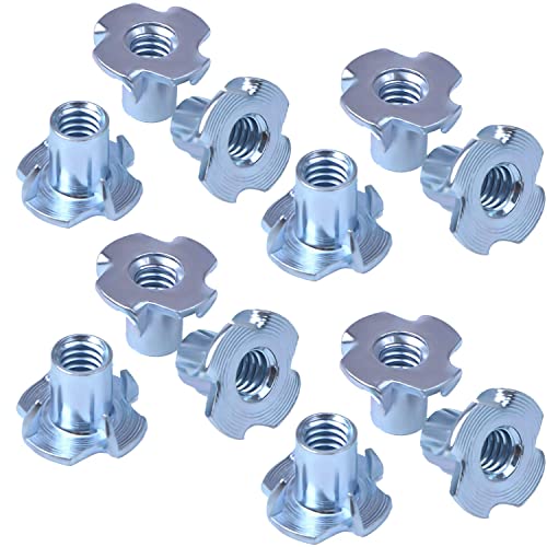 T Nuts 1/4"-20, 100pcs Zinc Plated Steel 4 Pronged Tee Blind Nuts for Wood, Rock Climbing Holds, Cabinetry, Furniture - size: 1/4"-20(100pcs)