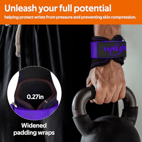 Weight Lifting Wrist Strap，Double Layer Leather Wrist Wraps with Neoprene Padding for Weightlifting & Deadlifts – Adjustable Gym Straps for Men & Women - color: Purple