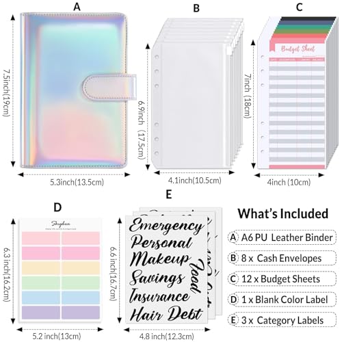 SKYDUE Budget Binder, Money Saving Binder with Zipper Envelopes, Cash Envelopes and Expense Budget Sheets for Budgeting - color: Laser Silver