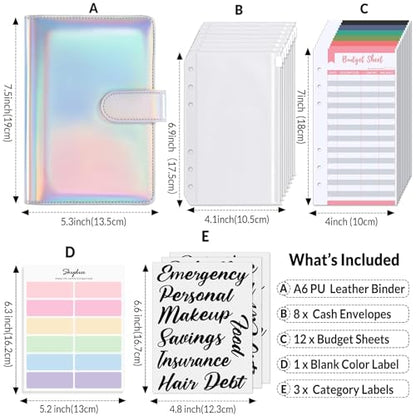 SKYDUE Budget Binder, Money Saving Binder with Zipper Envelopes, Cash Envelopes and Expense Budget Sheets for Budgeting - color: Laser Silver