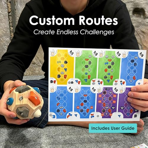 Handcrafted Solid Wood Climbing Boulder Block – Finger Strength Trainer with Custom Routes, Portable Grip Training & Stress Relief Toy, Includes Climbing Keychain & Finger Tape Gift