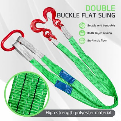 Lifting Slings Straps 5ft with Hooks and Rings | Two Leg Polyester Bridle Sling, 8800lbs Capacity, Heavy Duty, Ideal for Construction and Industrial Lifting - size: 8800 lb / 5 ft