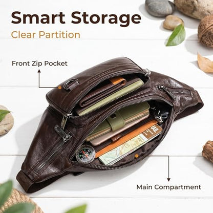 Genuine Leather Waist Pack for Men, Large Belt Bag with Adjustable Strap up to 47.2 Inches (New Coffee) - color: New Coffee