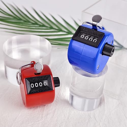 GDMINLO 2 Pack Clicker Counter, Metal 4 Digit Mechanical Hand Tally Counter | Blue & red two colors, sturdy metal build, easy to use for sports events, coaching and daily counting