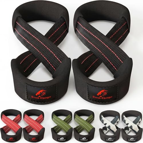Figure 8 Lifting Strap Padded Deadlift Straps Heavy Duty Weight Lifting Straps Strongman Axle Bar Straps Weightlifting Wrist Wraps - color: Black/Red, size: Medium ( Upto 8.0'' Wrist Circumference )