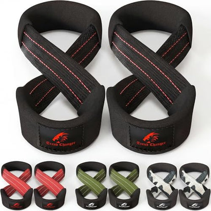 Figure 8 Lifting Strap Padded Deadlift Straps Heavy Duty Weight Lifting Straps Strongman Axle Bar Straps Weightlifting Wrist Wraps - color: Black/Red, size: Medium ( Upto 8.0'' Wrist Circumference )