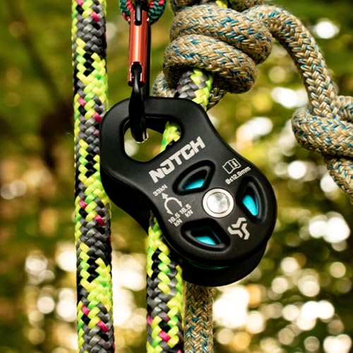 Notch Thirty-Three Micro Pulley with Massive MBS: 7,418 lb. (33kN) (100053) | Mid-line attachable with swinging side plates, Use with Lines up to 1/2” (12.9mm)