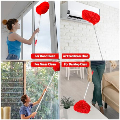 FONUNO Ceiling Fan Cleaner Duster High Ceiling Extended Fan Blade Cleaner | Reusable Microfiber Ceiling Fan Duster with Extension Handle from 13 to 50 Inch for Furniture Bookshelves Wall Door, Red - color: Red