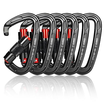UIAA Certified 25KN Carabiner Heavy Duty, Auto Locking Carabiners Clips, 6PCS Black Carabiner for Swing, pet Traction,3.93 Inch D Shaped, Large Size