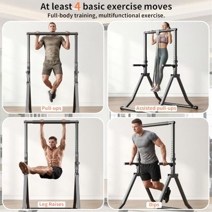 Foldable Pull Up Bar Station 58.3''-76.8'' Power Tower - color: 58.3"-76.8" with Dual Dip Handles & Assistance Bands