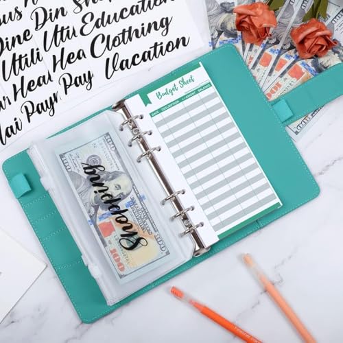 SKYDUE Budget Binder, Money Saving Binder with Zipper Envelopes, Cash Envelopes and Expense Budget Sheets for Budgeting (Turquoise) - color: Turquoise