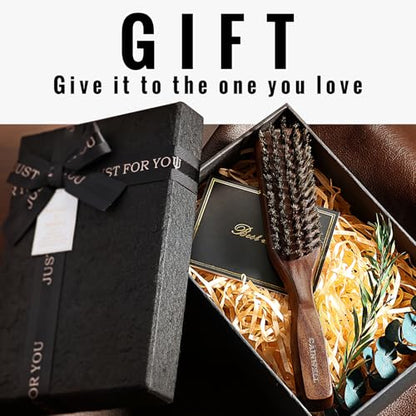 GAINWELL Mens Hair Brush Beard Comb Set, Slick Back Boar Bristle Hair Brush with Stiff Bristles for Thick Hair, Natural Black Walnut Gold Sandalwood Handle, Beard Mustache Brushes Comb Kit - size: Regular(2Pcs Set)