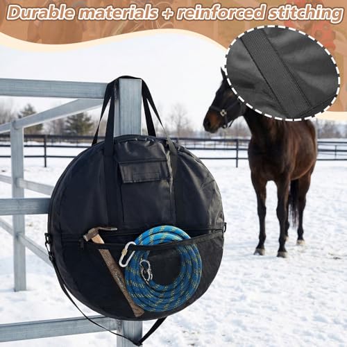 Shinylin 21 x 8 Inch Double Rope Bag with Strap for Trail and Working, Adjustable Strap Round Carry Bag for Roping Equipment Equestrian Accessories