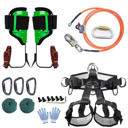 Tree Climbing Gear, Tree Climbing Spikes， with Adjustable Climbing Straps and Steel Core Flip Line Arborist Equipment for Climbers, Hunting, Fruit Picking Tree Climbing Equipment - size: Tree Climbing Kit Green A