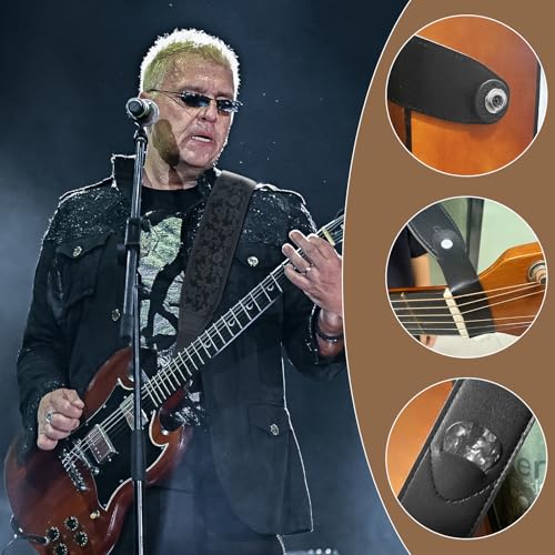 Guitar Strap and Bass Strap, Embroidered Guitar Strap, Adjustable Strap Length, Equipped with 3D Sponge Filled Foam Pad, Comes with 4 Picks + 2 Strap Locks, Best Gift for Guitar Players, Black - color: Black Embroidery