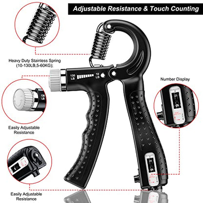 KDG Hand Grip Strengthener 2 Pack Adjustable Resistance 10-130 lbs Forearm Exerciser，Grip Strength Trainer for Muscle Building and Injury Recovery for Athletes - color: Black