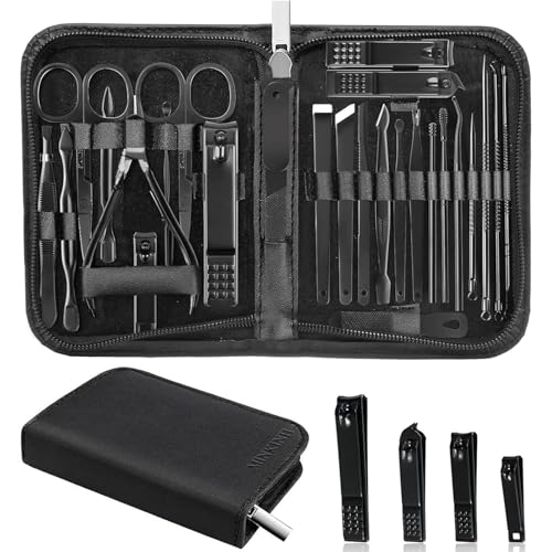 MINKINH Manicure Set Professional Nail Clipper Kit-26 Pieces for Men, Black | Stainless Steel Manicure Kit, Nail Care Tools with Luxurious Travel Case Nail Grooming Kit Gift for Husband Boyfriend Parent - color: Black