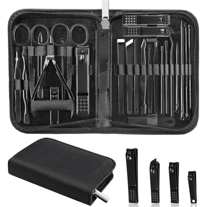 MINKINH Manicure Set Professional Nail Clipper Kit-26 Pieces for Men, Black | Stainless Steel Manicure Kit, Nail Care Tools with Luxurious Travel Case Nail Grooming Kit Gift for Husband Boyfriend Parent - color: Black