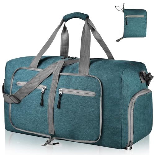 Dimayar 40L Foldable Duffle Bag, Travel & Weekender, Overnight, Gym | Lightweight, Carry-on, Packable, Waterproof & Tear Resistant, Travel Duffel Bag with Shoes Compartment for Men Women - color: Green, size: 40L