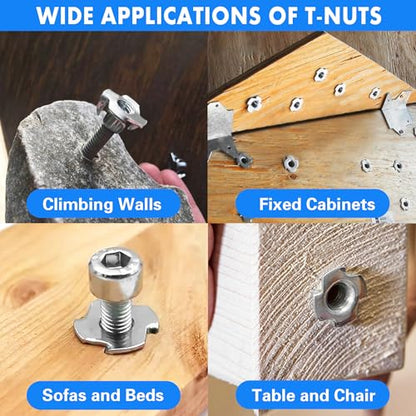 15 Pack 3/8-16 T-Nuts, 304 Stainless Steel 4-Pronged Tee Nut for Wood, Rock Climbing Holds, Cabinetry,Furniture - size: 3/8-16