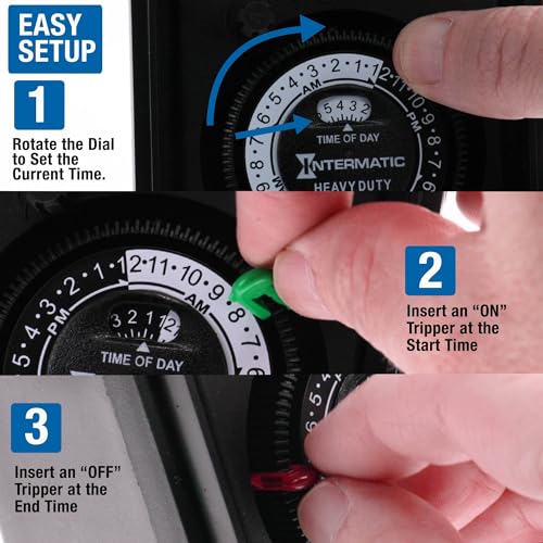 Intermatic HB11K Heavy-Duty Outdoor Plug-in Timer – 2 ON/2 Off Settings, 30-Min Minimum Intervals, Weatherproof Flip Cover, 15A/1800W, 1 HP Rated, 13" Cord – Ideal for Pool Pumps, Lights, Decorations