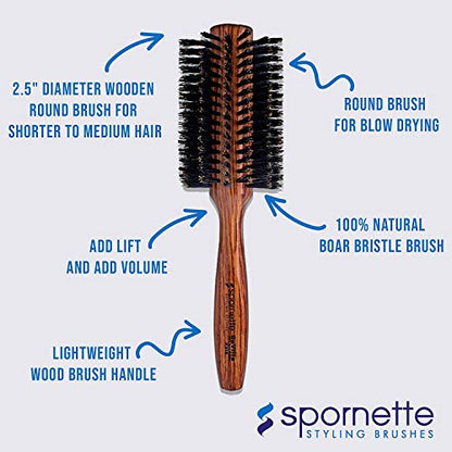 Spornette DeVille Boar Bristle Round Brush Set - Professional Hair Brushes Including 1.5, 2, and 2.5 inch Sizes - For Women, Men, & Kids - size: Set of 3 (1.5, 2, 2.5 Inch)