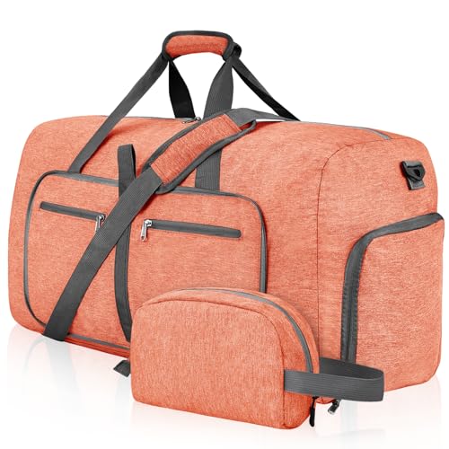 Felipe Varela Foldable Duffle Bag for Travel, Weekend, Overnight, Gym | Lightweight, Waterproof Travel Duffel Sports Bag with Shoes Compartment for Men Women, Bonus Toiletry Bag Included - color: I Orange, size: 85L