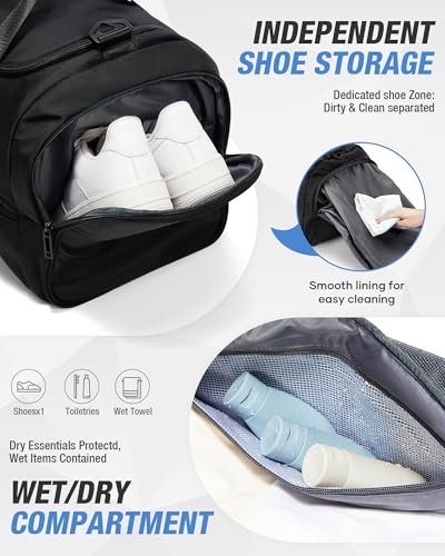Gym Duffel Bag with Shoe Compartment for Women Men, Convertible 3 in 1 Duffle Bag Backpack Travel Weekender Overnight Carry on Bag with Trolley Sleeve