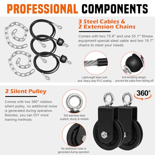 SERTT Weight Cable Pulley System Gym, Upgraded Cable Pulley Attachments for LAT Pull Down, Biceps Curl, Tricep, Arm Workouts - Home Gym Add On Equipment - color: Black