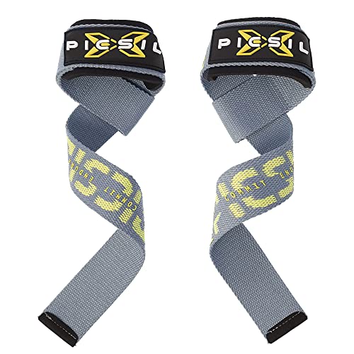 PICSIL - Weight Lifting Straps | Padded Wrist Support & Grips for Powerlifting | Ideal for Gym, Cross Training & Fitness with Hooks | Enhances Grip & Stability | Versatile for Deadlifts | - color: Grey