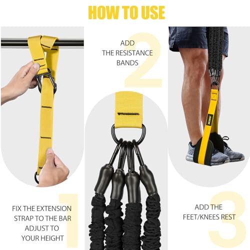 Pull Up Assistance Bands 260lbs, Heavy Pull Up Bands Resistance Bands for Pull Ups Working Out with Feet Rest, Pull Up Bar Bands Assistance Bands Strength Training Workout Equipment, Height Adjustable - color: Yellow