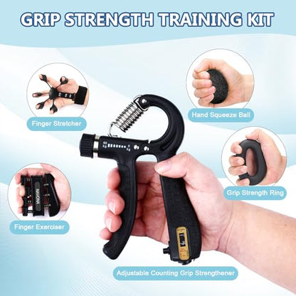 5/10 PCS Grip Strength Trainer Kit, Hand Gripper Strengthener, Forearm Strengthener, Finger Strengthener, Finger Exerciser, Stress Relief Ball,Forearm Workout Ring for Muscle Building and Injury Recover - size: Black-10P