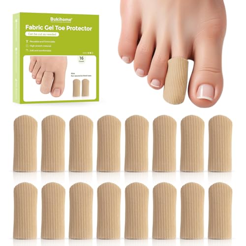 Bukihome 16 PCS Toe Protectors, Silicone Toe Caps Closed Toe Surface Fabric Sleeve Protectors, Prevent Pain Relief for Corns, Blisters and Ingrown Toenails（16PCS Medium Size)[Upgrade] - size: Medium(16 Pack)