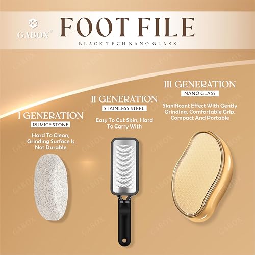 GABOX Nano Glass Pro Foot File, Feet Callus Remover, Dead Skin Exfoliator | Heel & Foot Scrubber, Pedicure SPA Tool for Women & Men, Removedor de Callos en Los Pies, Crystal Gold - style: Crystal Gold