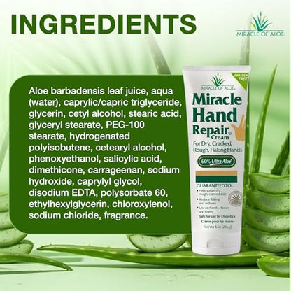 Miracle Hand Cream For Dry Cracked Hands, Hand Repair Cream, 8 Oz & 1 Oz | 60% Aloe Vera, Non Greasy Moisturizer For Working Hands, Fast Absorbing Lotion For Extremely Dry Skin, Travel Size Cream - size: 9 Ounce (Pack of 1)