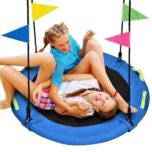 HeyZoo 48 Inch Tree Swing, Larger Saucer Swing for Whole Family, Blue | 900lbs Weight Capacity, with Adjustable Hanging Straps, for Backyard and Playground - size: 48 Inch