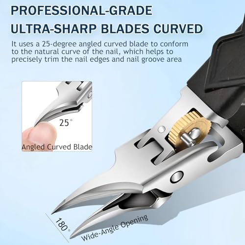 Black Anti-Slip Grip Gear Lock Nail Clipper, Anti-Slip Grip Gear Lock Nail Clipper Set with Ultra-Sharp Tips for Thick and Ingrown Nails (Black)