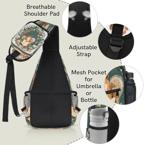 Squirrels Sling Bags for Women Men, Waterproof Crossbody Sling Backpack Travel Outdoor Sports Chest Bag - color: Green
