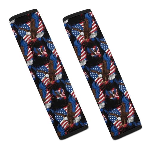 2 Pack Universal Soft and Comfortable Seat Belt Cover for Kids, Car Seats Pushchair Strollers High Chair Pushchair, Independence Day American Flag Eagle Seat Belt Cushion - color: Pattern 628