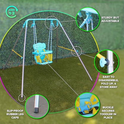 Sportspower FNS-004 My 1st Toddler Swing - Heavy-Duty Baby Indoor/Outdoor Swing Set with Safety Harness, Puppy Version, 58" L x 58" W x 47" H - color: Baby Blue/Yellow