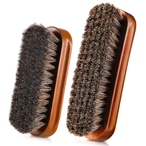 2 Pcs Horsehair Shine Shoes Brush Kit Polish Dauber Applicators Cleaning Leather Shoes Boots Care Brushes Suede Cleaner Brush(Brown Concaved Brush) - style: Brown Concaved Brush
